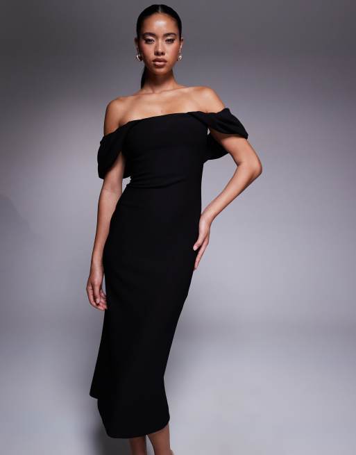 Forever New - Robe longueur mollet à encolure Bardot - Noir, 4 de 4