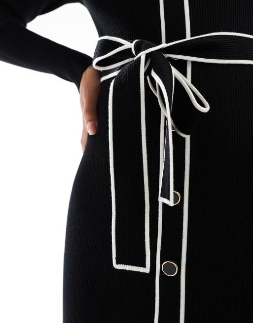 Forever New - Robe longueur mollet en maille à liseré contrastant - Noir, 3 de 4