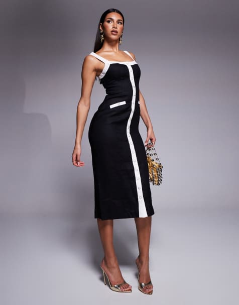 Forever New - Robe longueur mollet en maille avec détails contrastants - Noir - view 1