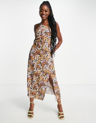 Forever New halter neck midi dress in lilac brown floral - ASOS Price Checker