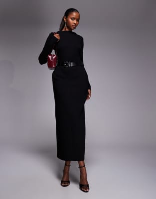 Forever New - Robe mi-longue à manches longues avec ceinture - Noir