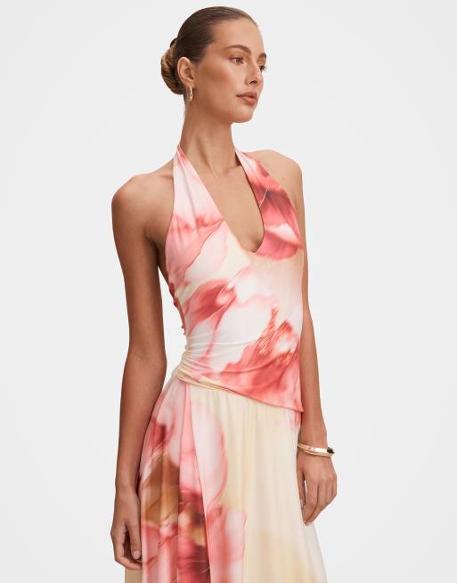 Forever New - Robe mi-longue dos nu près du corps à ourlet asymétrique - Rose fleuri, 2 de 3