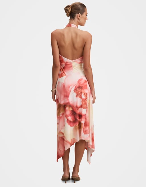 Forever New - Robe mi-longue dos nu près du corps à ourlet asymétrique - Rose fleuri, 3 de 3