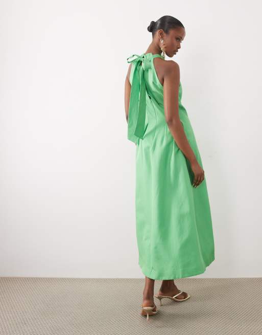 Forever New - Robe mi-longue plissée en lin mélangé avec dos nu - Vert, 2 de 4