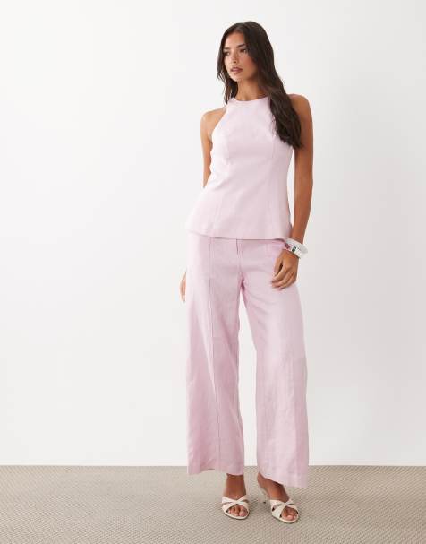 Forever New – Rosa, figursytt set med topp och byxor i linnemix - view 1