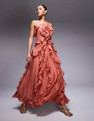 Forever New rosette maxi dress in burnt red | ASOS