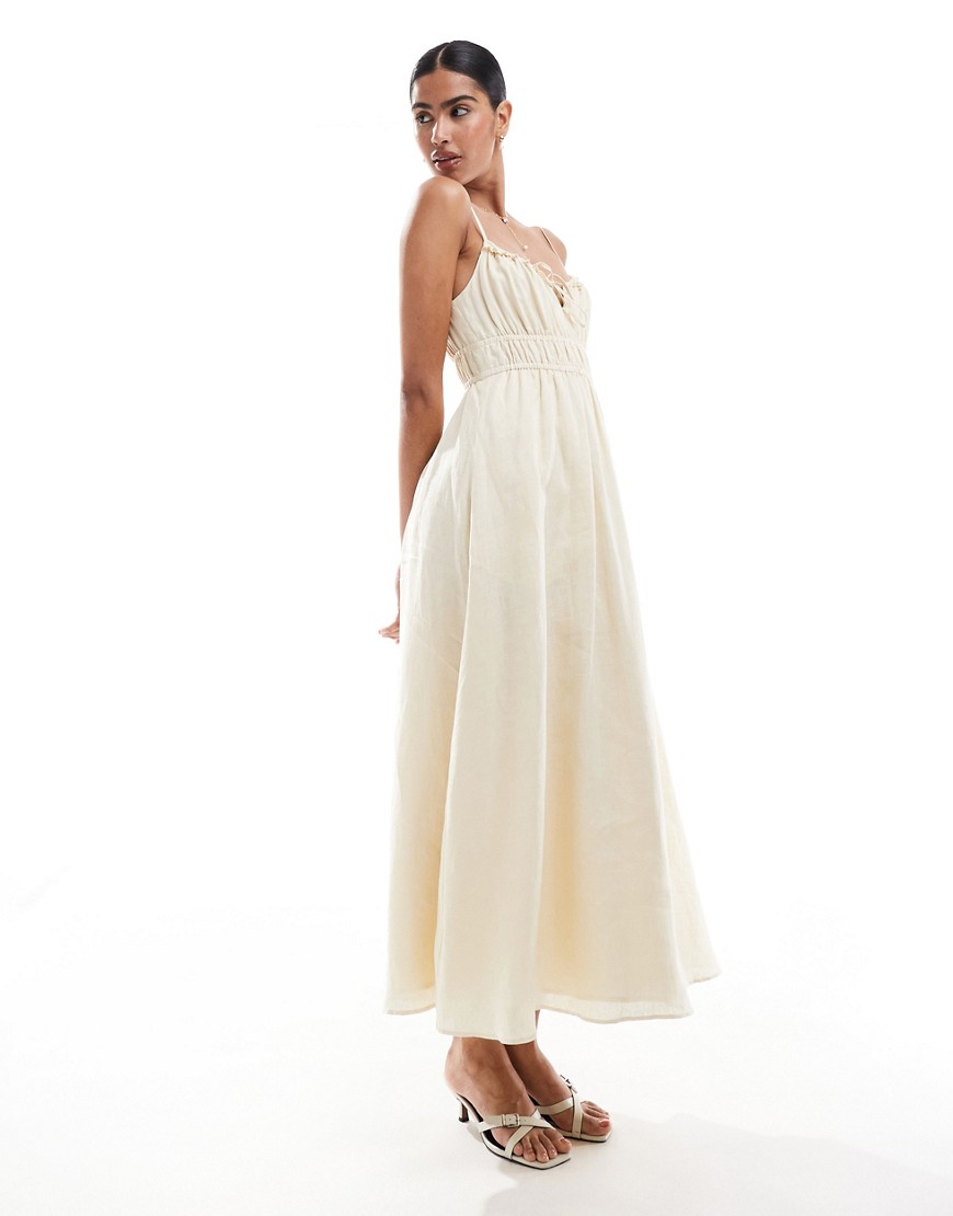 Forever New ruched bust midi dress in butter bean-White