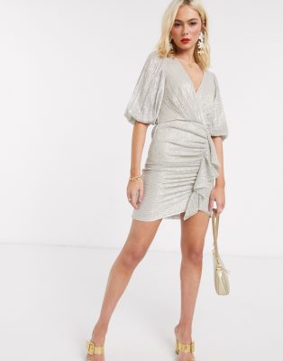 Forever New ruched mini dress in gold metallic