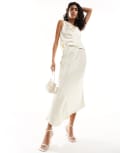 [Forever New] Forever New ruched satin midi skirt in butter bean ivory (part of a set)-White 16 Butter bean