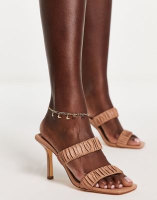 Forever New ruched strap heeled mule in camel