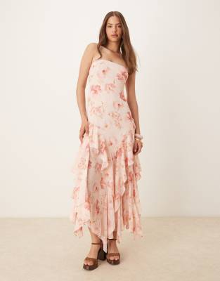 Forever New Forever New ruffle maxi dress in apricot floral-Multi