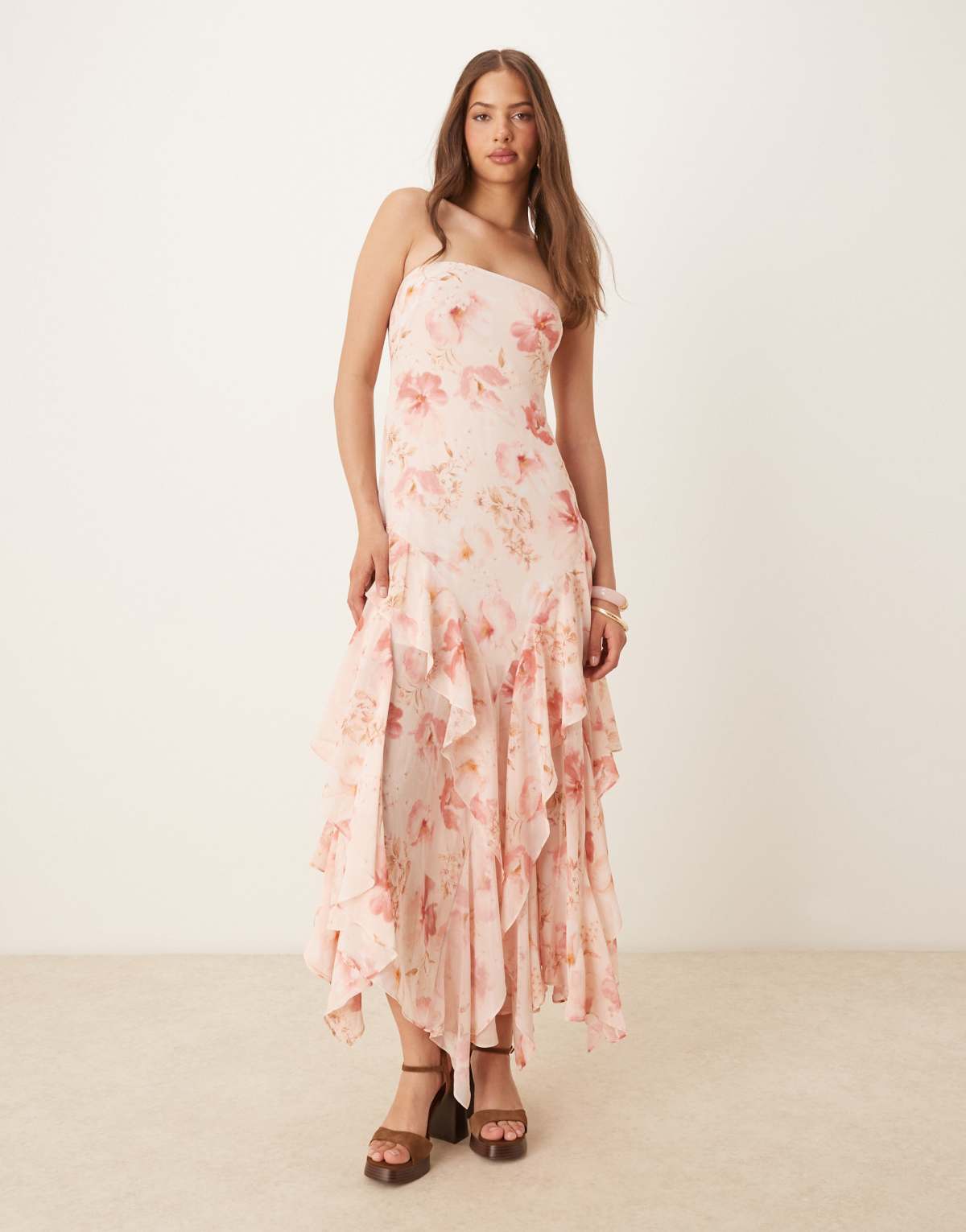 Forever New ruffle maxi dress in apricot floral