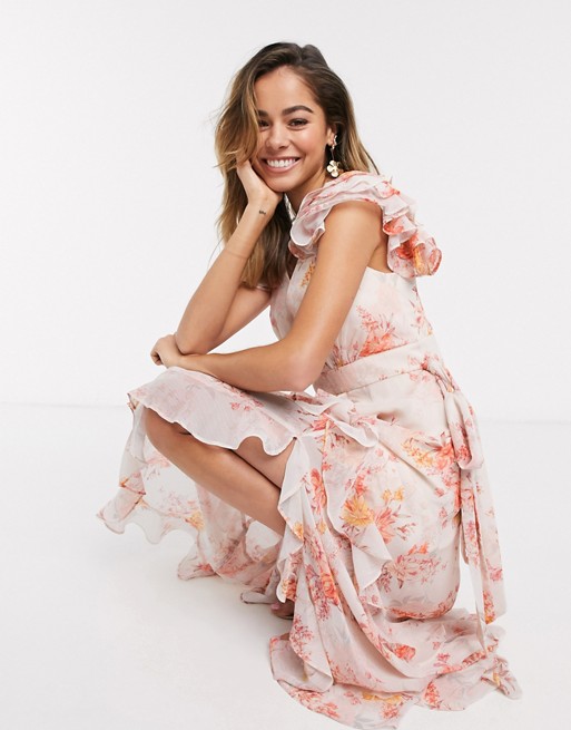 Forever New ruffle maxi dress in orange floral print