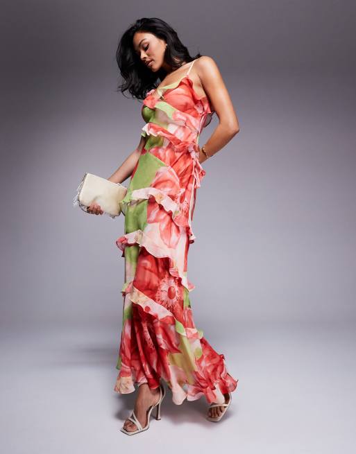 Forever New ruffle maxi dress in red and lime floral
