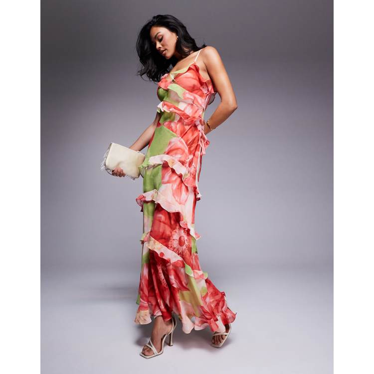 forever new red floral dress Forever New long sleeve slip dress in deep red floral