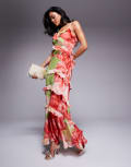 [Forever New] Forever New ruffle maxi dress in red and lime floral-Green 16 Coral Amara Floral