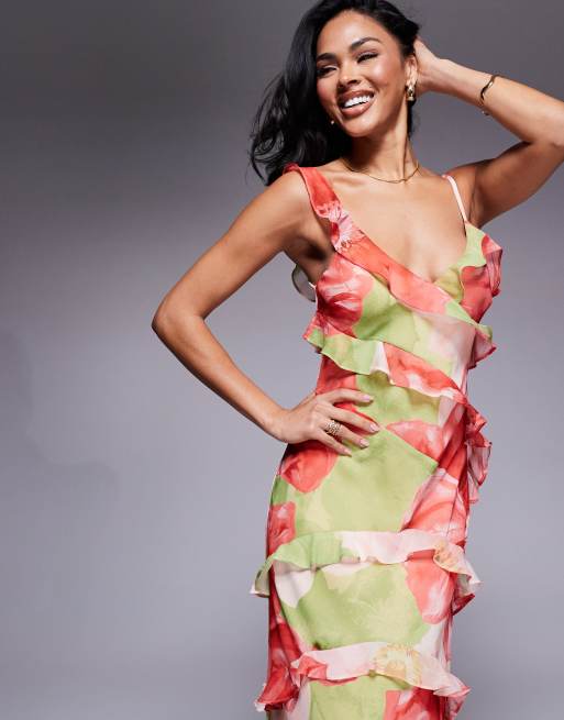 green and red floral dress Desert Dawn Green Floral Midi Dress main image 1