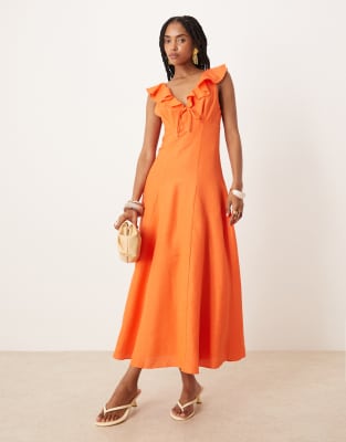 Forever New ruffle midaxi dress in orange  - view 1
