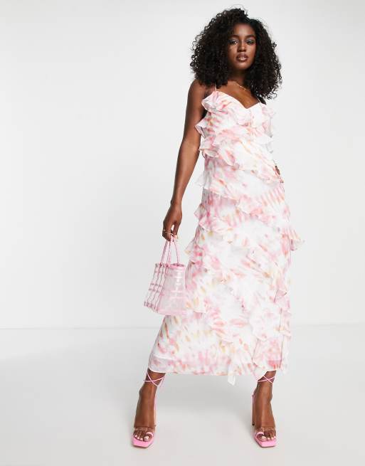 Asos pink ruffle outlet dress