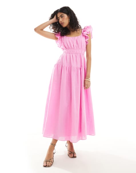 Forever New ruffle shoulder midaxi dress in baby pink - view 1