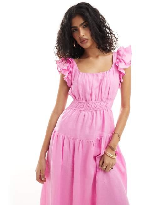 Forever New ruffle shoulder midaxi dress in baby pink, 4 of 4