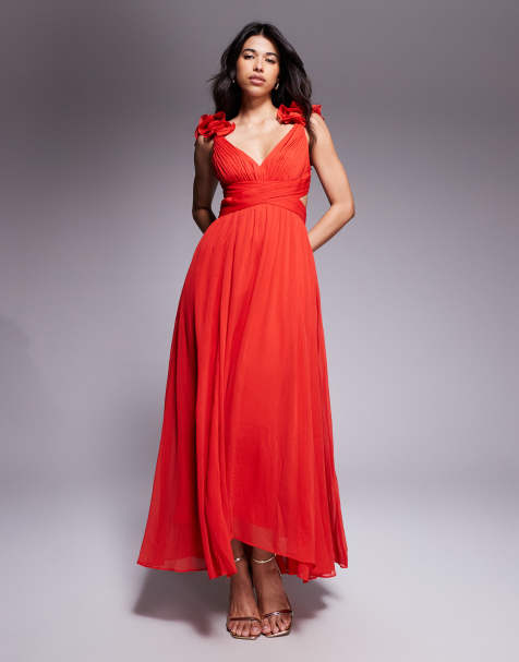 Forever New ruffle shoulder midaxi dress in chilli red - view 1