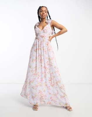 Forever New ruffle strap maxi dress in floral-Multi