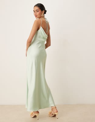 asos Forever New satin halter neck maxi dress in dusty sage