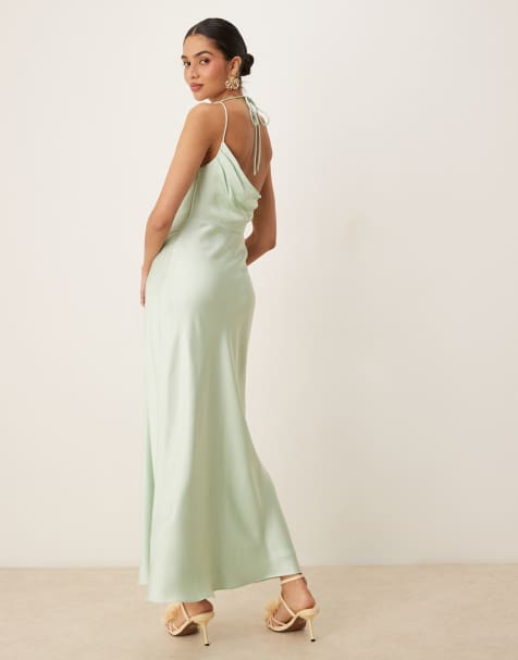 Forever New satin halter neck maxi dress in dusty sage - view 1