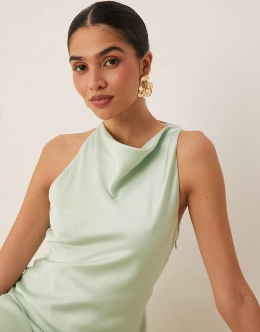 Forever New satin halter neck maxi dress in dusty sage | ASOS