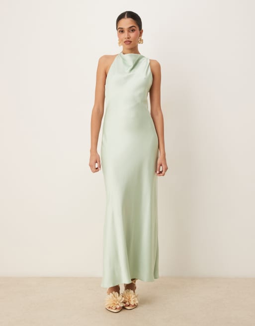 Forever New satin halter neck maxi dress in dusty sage | ASOS