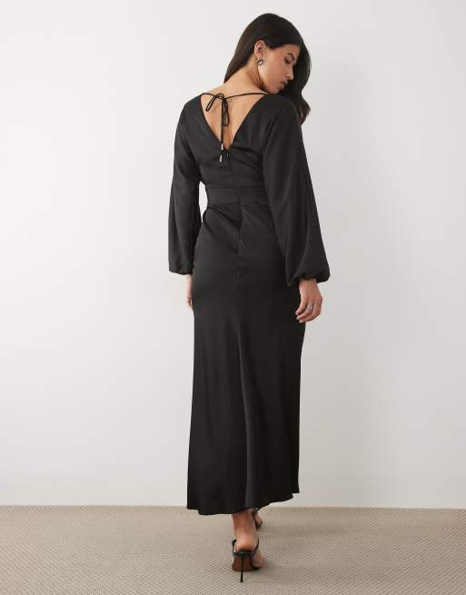 Forever New satin v neck batwing slit front maxi dress in black, 2 of 4