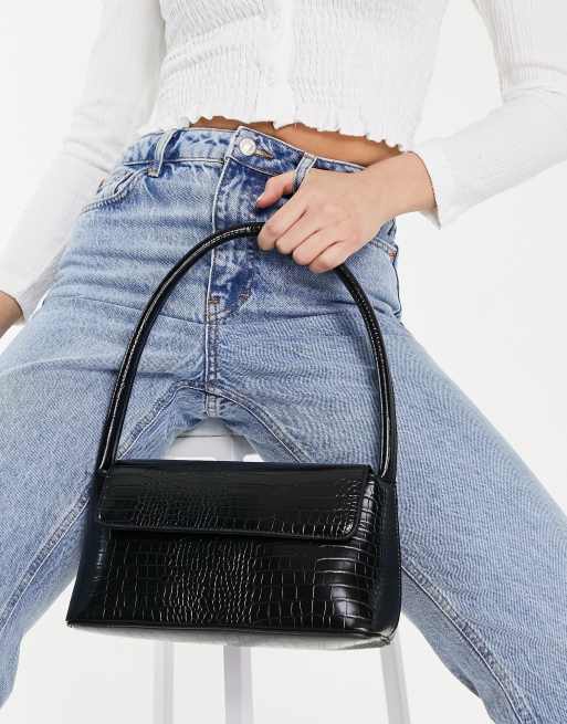 Forever New – Schultertasche in Kroko-Schwarz