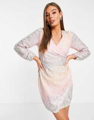 Forever New sequin drape mini dress in pastel ombre - ASOS Price Checker
