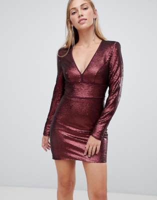 burgundy sequin mini dress