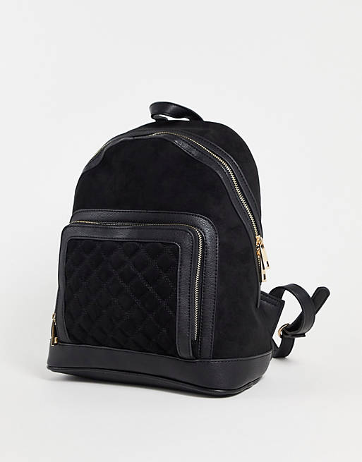 Forever New Shannon suede quilted backpack with front pocket in black