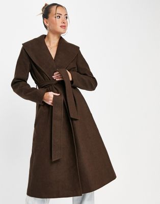 Forever New shawl wrap coat in chocolate brown - ASOS Price Checker
