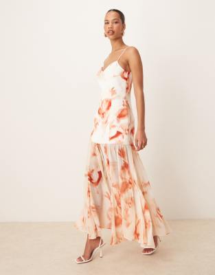 Forever New sheer drop hem maxi dress in apricot floral