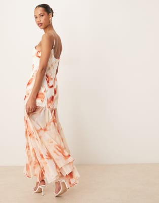 Forever New sheer drop hem maxi dress in apricot floral
