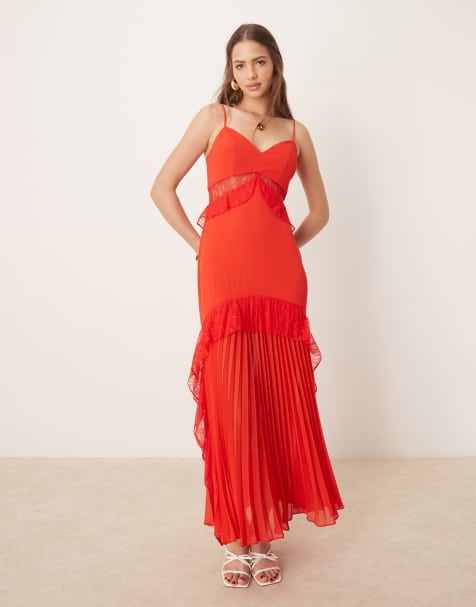 Forever New sheer ruffle lace maxi dress In red - view 1