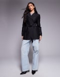 [Forever New] Forever New short belted trench coat in black 16 Black