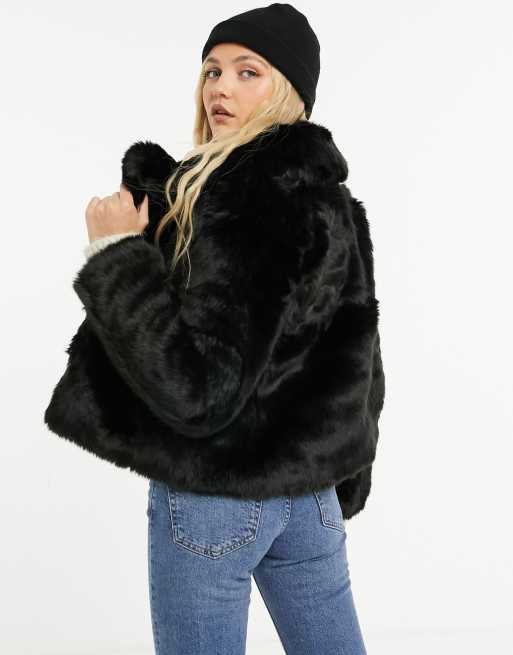 Curl hooded faux fur short black hotsell