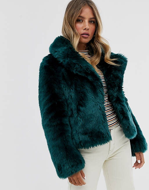 Short Faux Fur Coat In Emerald Green, Short Faux Fur Coat Womens