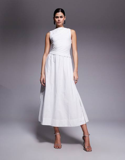 Forever New slash neck sleeveless midi dress in white - view 1
