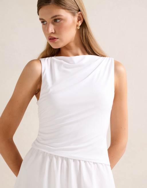 Forever New slash neck sleeveless midi dress in white, 4 of 4