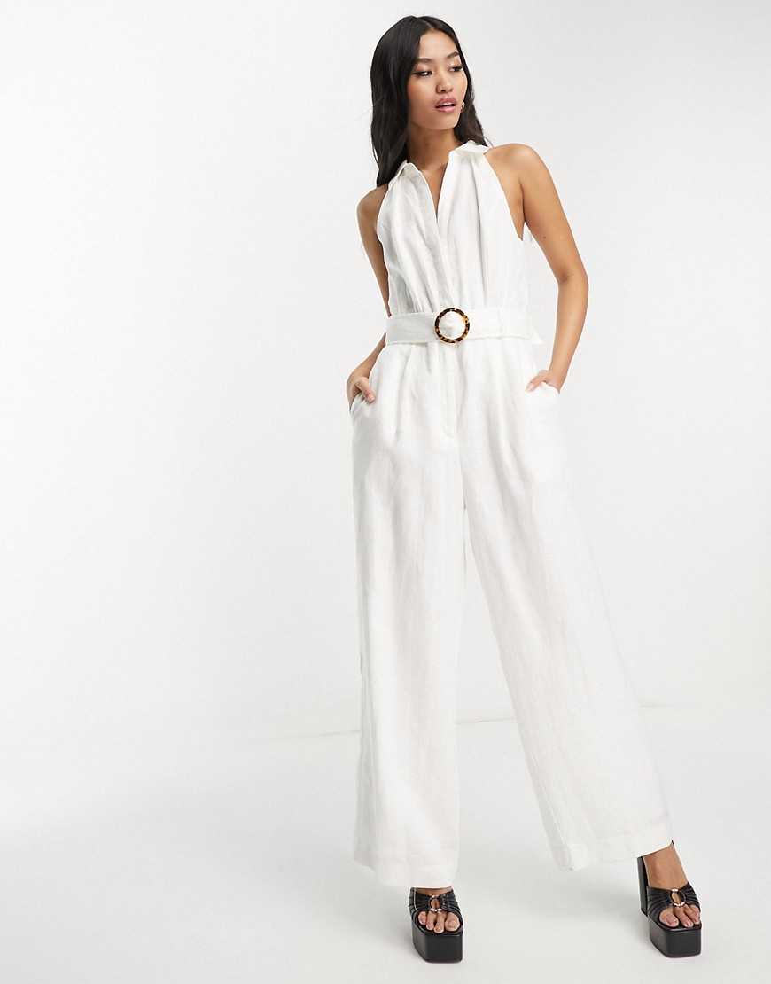 Forever New sleeveless jumpsuit with belt in ivory-White