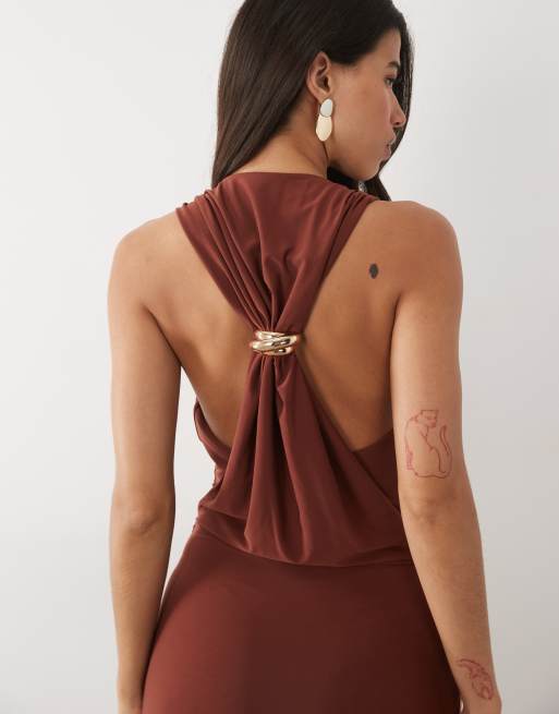 Forever New slinky cowl neck draped hardware back detail in rust, 2 of 4