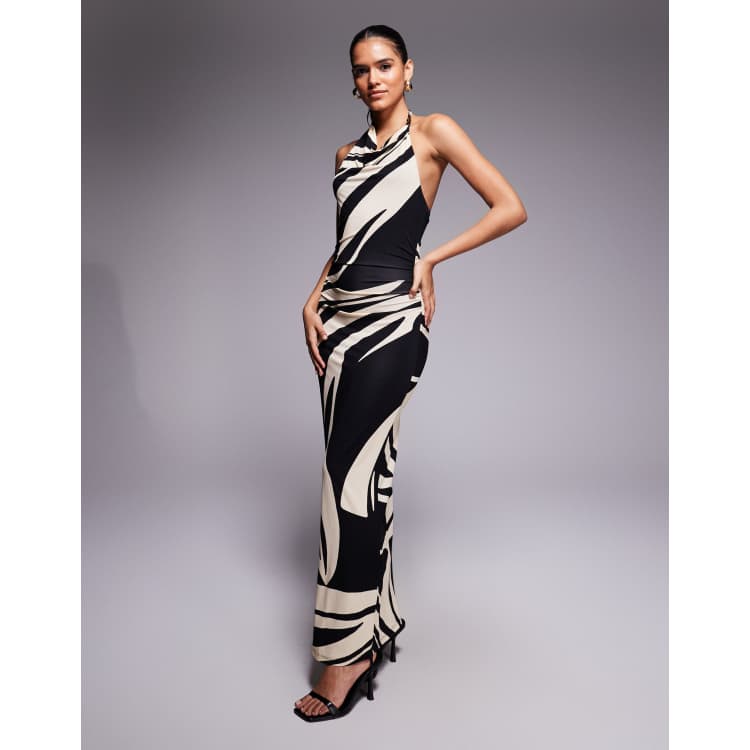 black abstract print satin cowl neck maxi dress Plus Multi Abstract Marble Print Satin Cowl Neck Strappy Maxi Dress