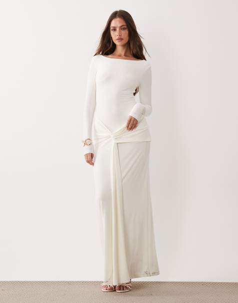 Forever New slinky long sleeve drape maxi dress in cream - view 1