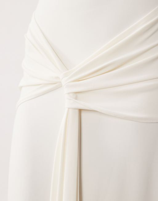 Forever New slinky long sleeve drape maxi dress in cream, 4 of 4